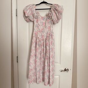 Vintage Gunne Sax by Jessica McClintock Floral Puff Sleeve Prairie Midi Dress